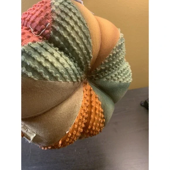 Folk Plush Art Stuffed Handmade Pumpkin 6 Different  Cloth Panels Leaves &‎ Stem - Picture 6 of 9